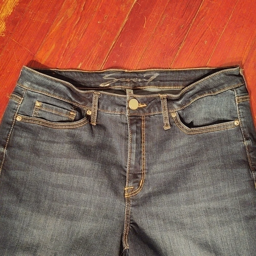 Seven7 Sunset Bermuda Long Length Dark Wash Denim Shorts Sz 14